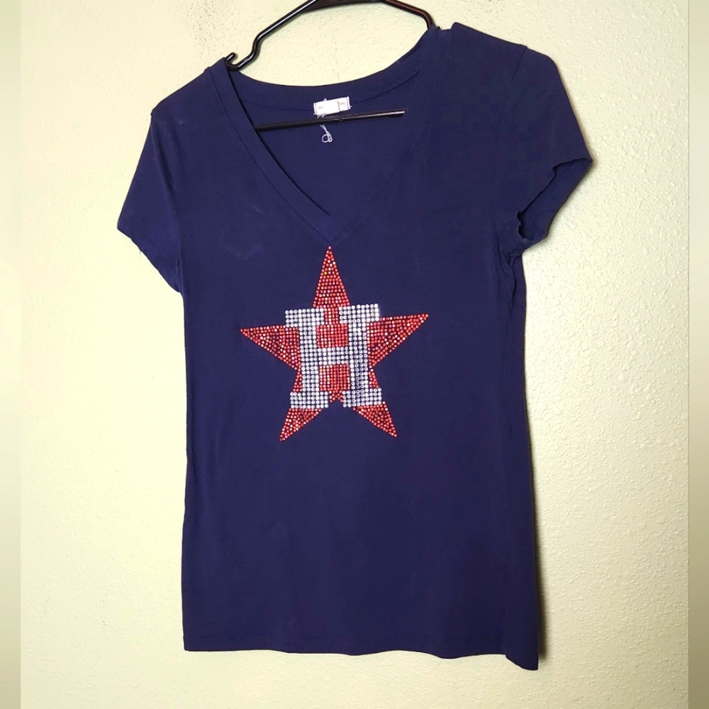 Houston Astros Baseball Studded Tee Size Medium